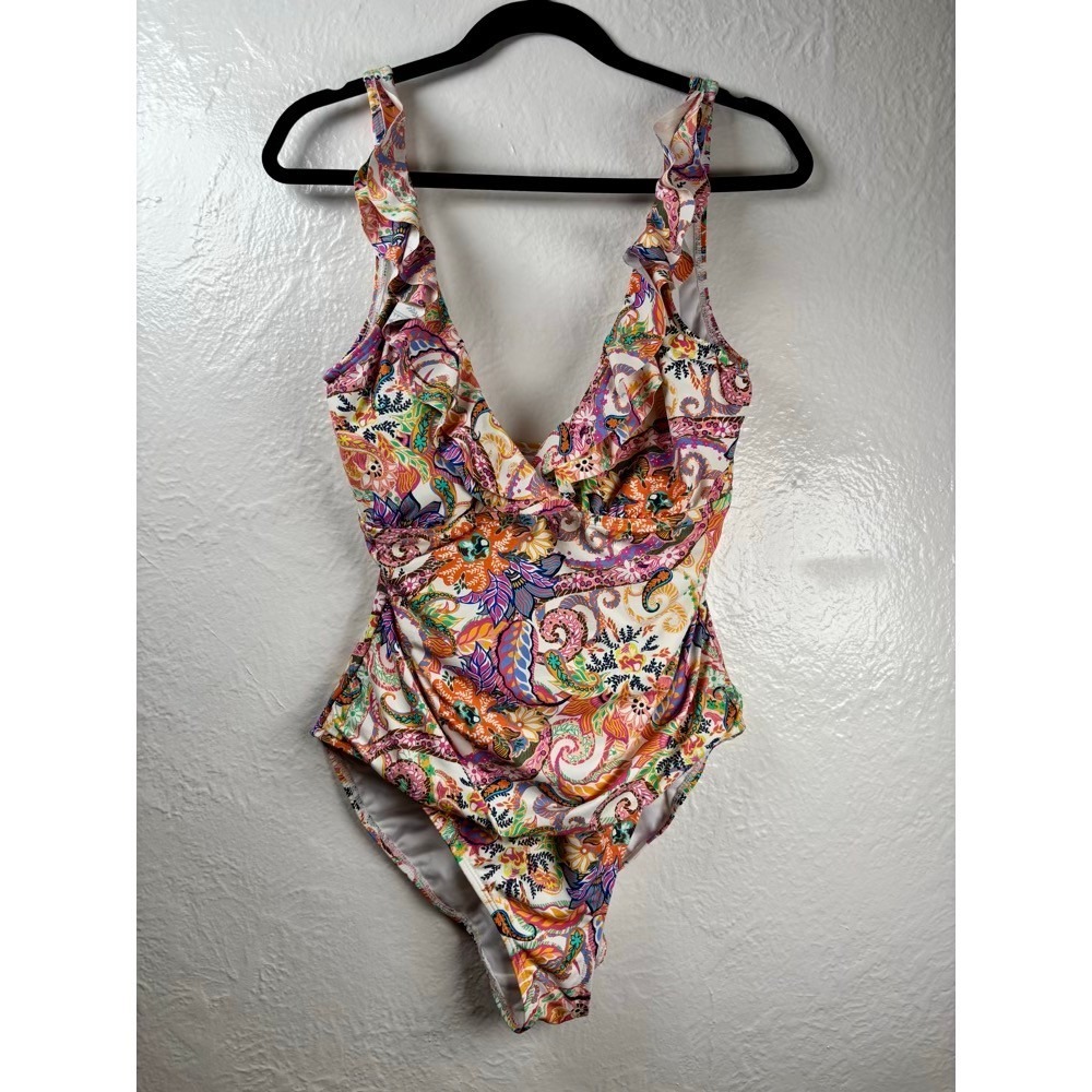 Ralph Lauren One Piece Swimsuit Women‎ Sz 16 Multicolor Paisley Resort Vacation